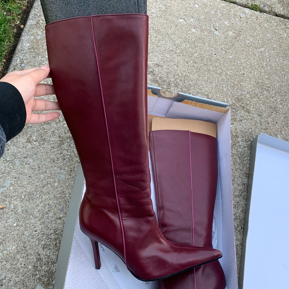 Aldo burgundy heel boots